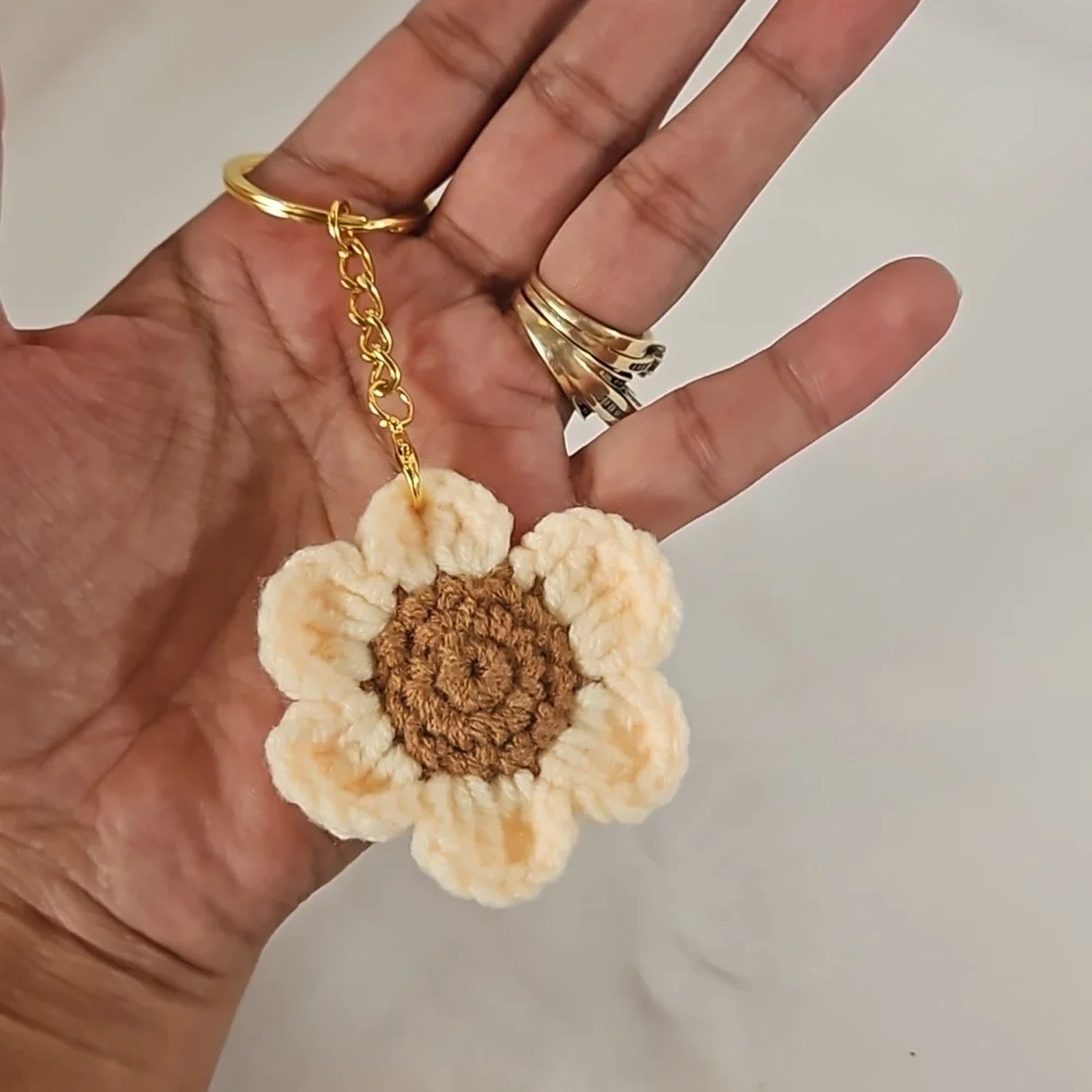 Hand Crafted Hand Knit Chrochet floral gold 4